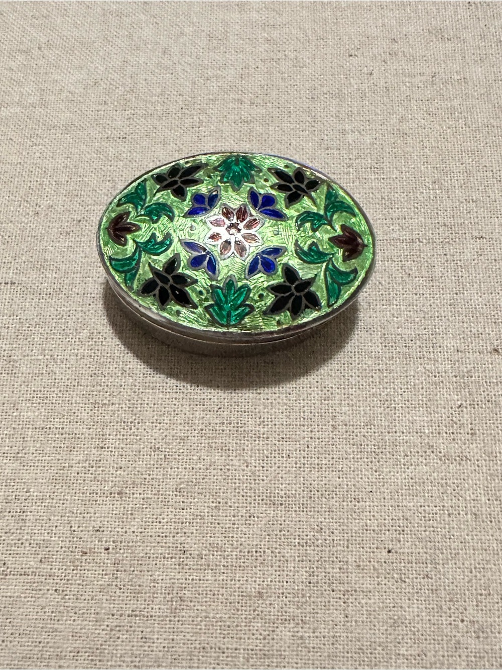 Vintage | Trinket Box | Vintage Oval Decorative Green Floral Enamel Trinket Box